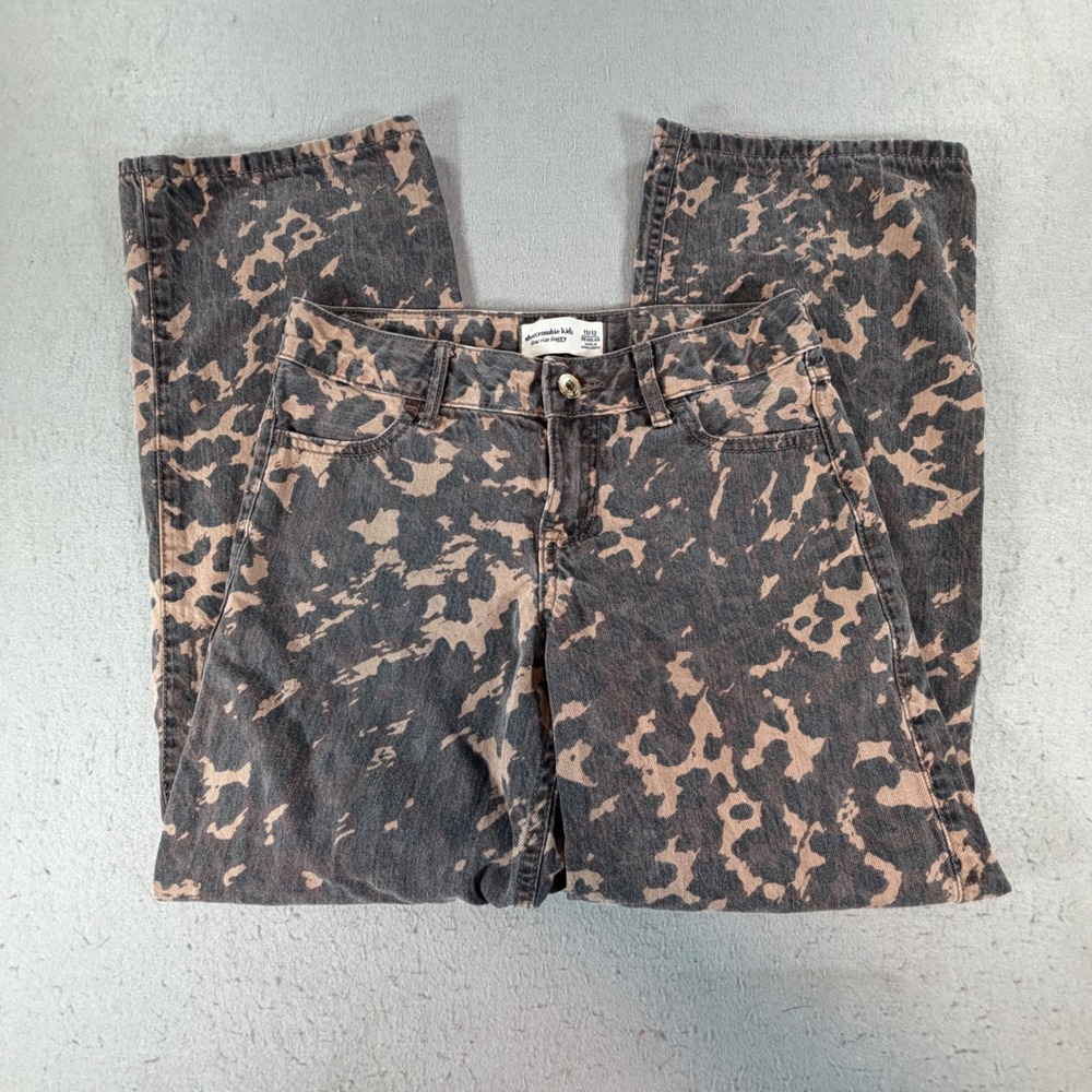 Abercrombie Kids Low Rise Baggy Jeans Brown Black Camo Acid Wash 11/12